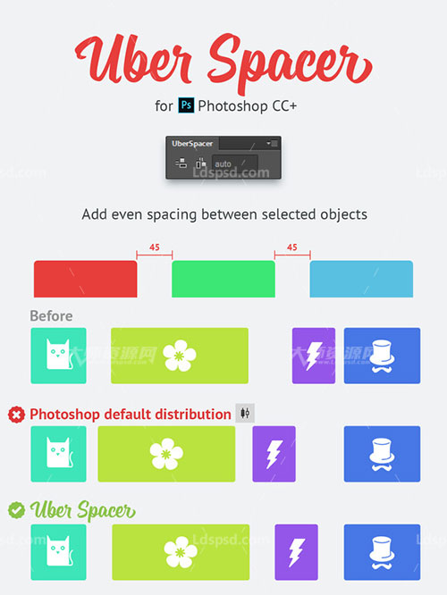 UberSpacer plugin for Photoshop,极品PS扩展面板－间距分布